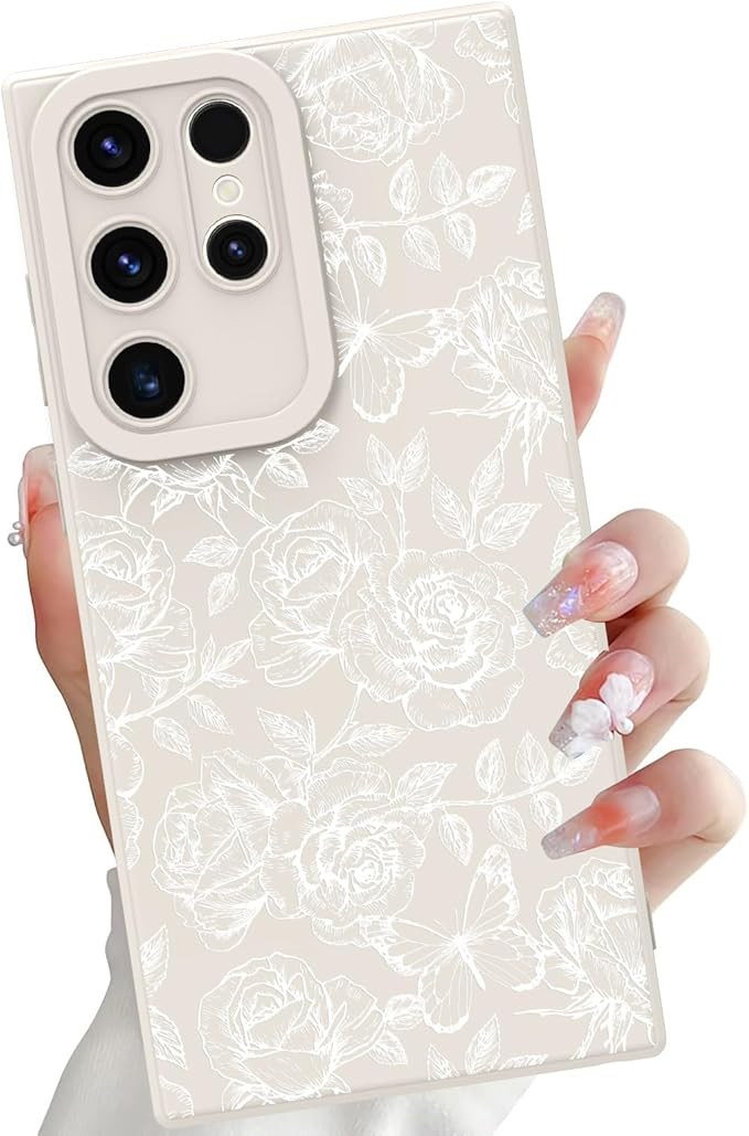 OOK Compatible with Samsung Galaxy S22 Ultra Case, Silicone White Flowers Butterfly Cute Pattern,... | Amazon (US)