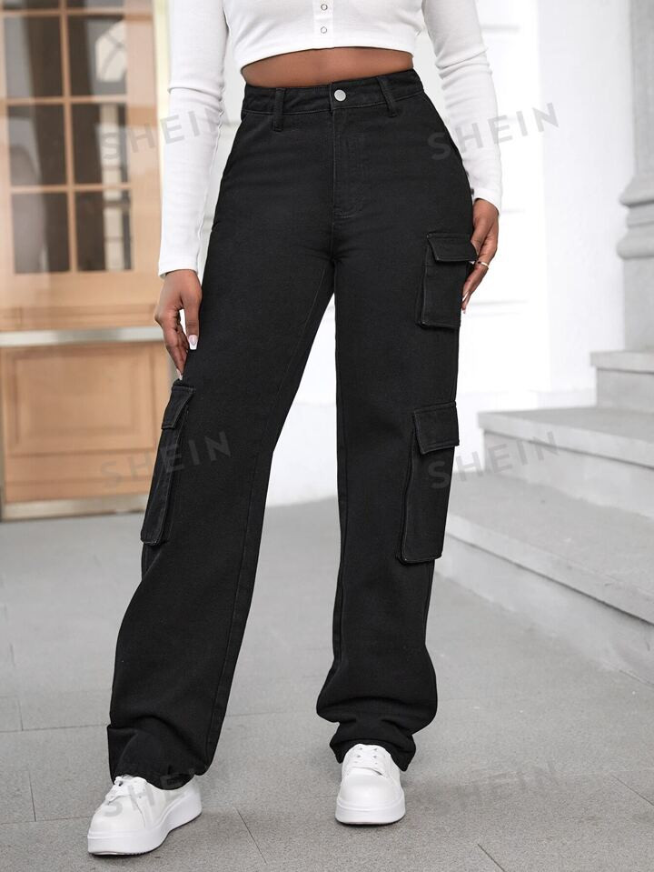 SHEIN SXY High Waist Flap Pocket Cargo Jeans | SHEIN