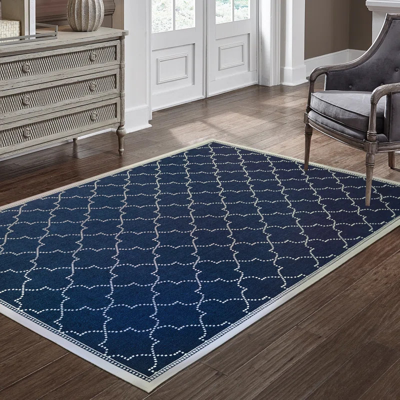 Salerno Geometric Navy Indoor / Outdoor Area Rug | Wayfair North America
