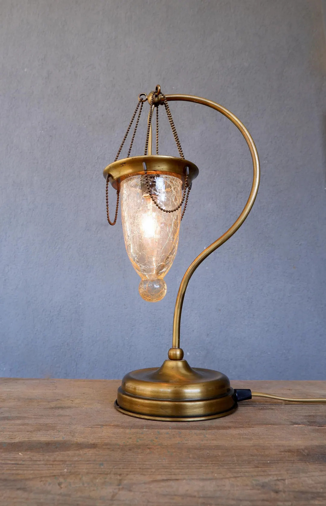 Bronze Drop Lamp, Table Brass Lantern Lamp, Handmade Lamp, Bohemian Lighting, Crackled Glass Lant... | Etsy (US)