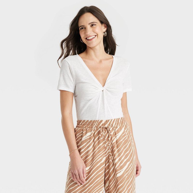 Women's Short Sleeve V-Neck Linen T-Shirt - A New Day™ | Target