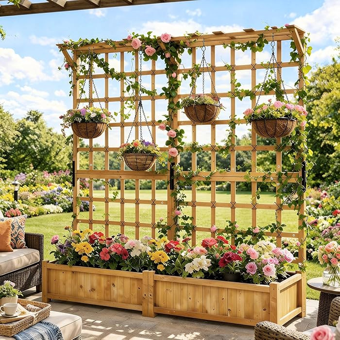 Aoxun 72" Raised Garden Bed with Trellis, Wood Planter Container with Hanging Roof & Garden Boxes... | Amazon (US)