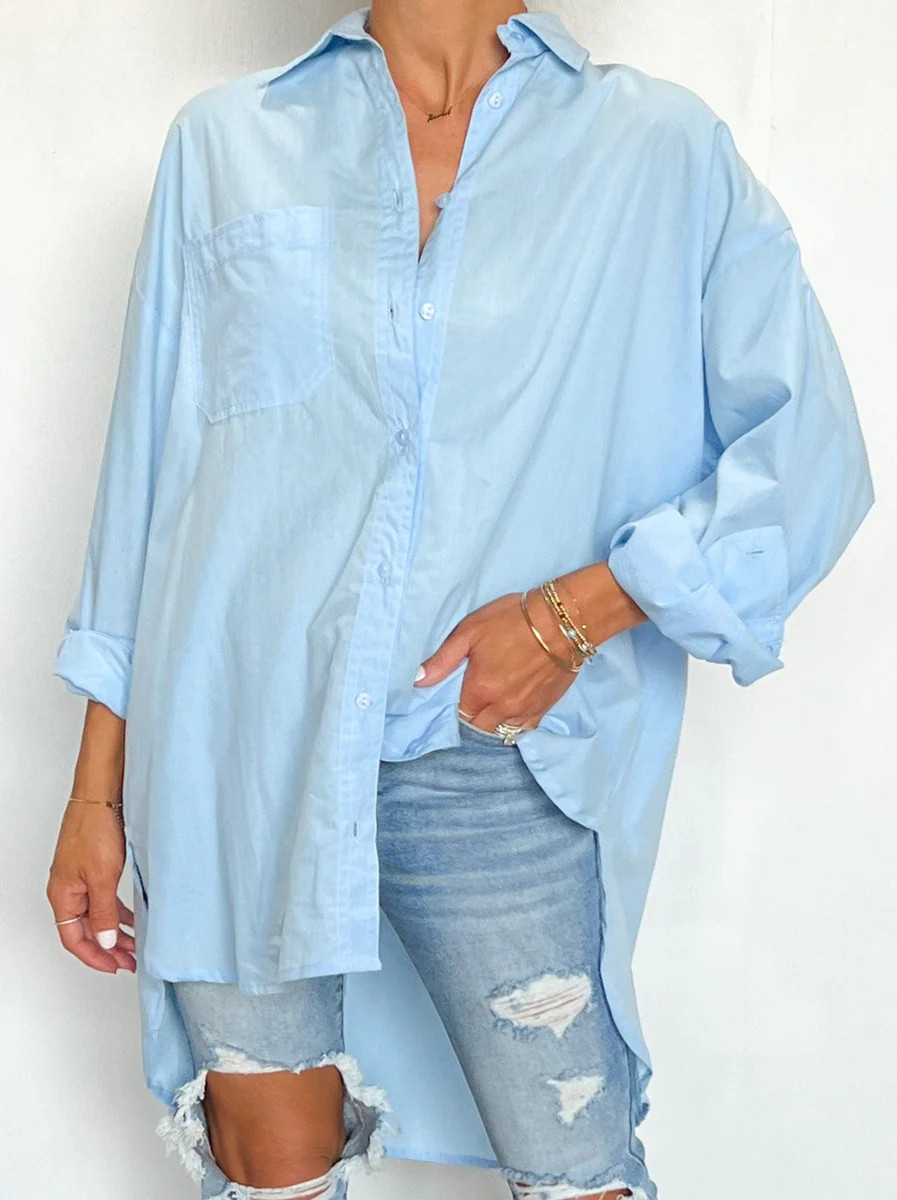 Poplin Cotton Button-Down Shirt | Sky Blue | RESTOCK | Talulah