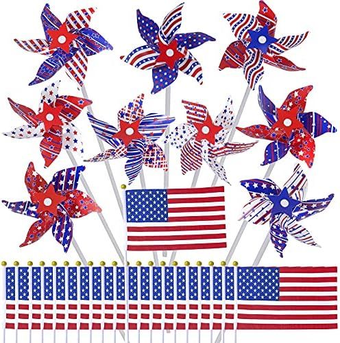 60 Pack Bulk 4th of July Patriotic American Pinwheels Red White Blue Stars & Stripes Pinwheels an... | Amazon (US)