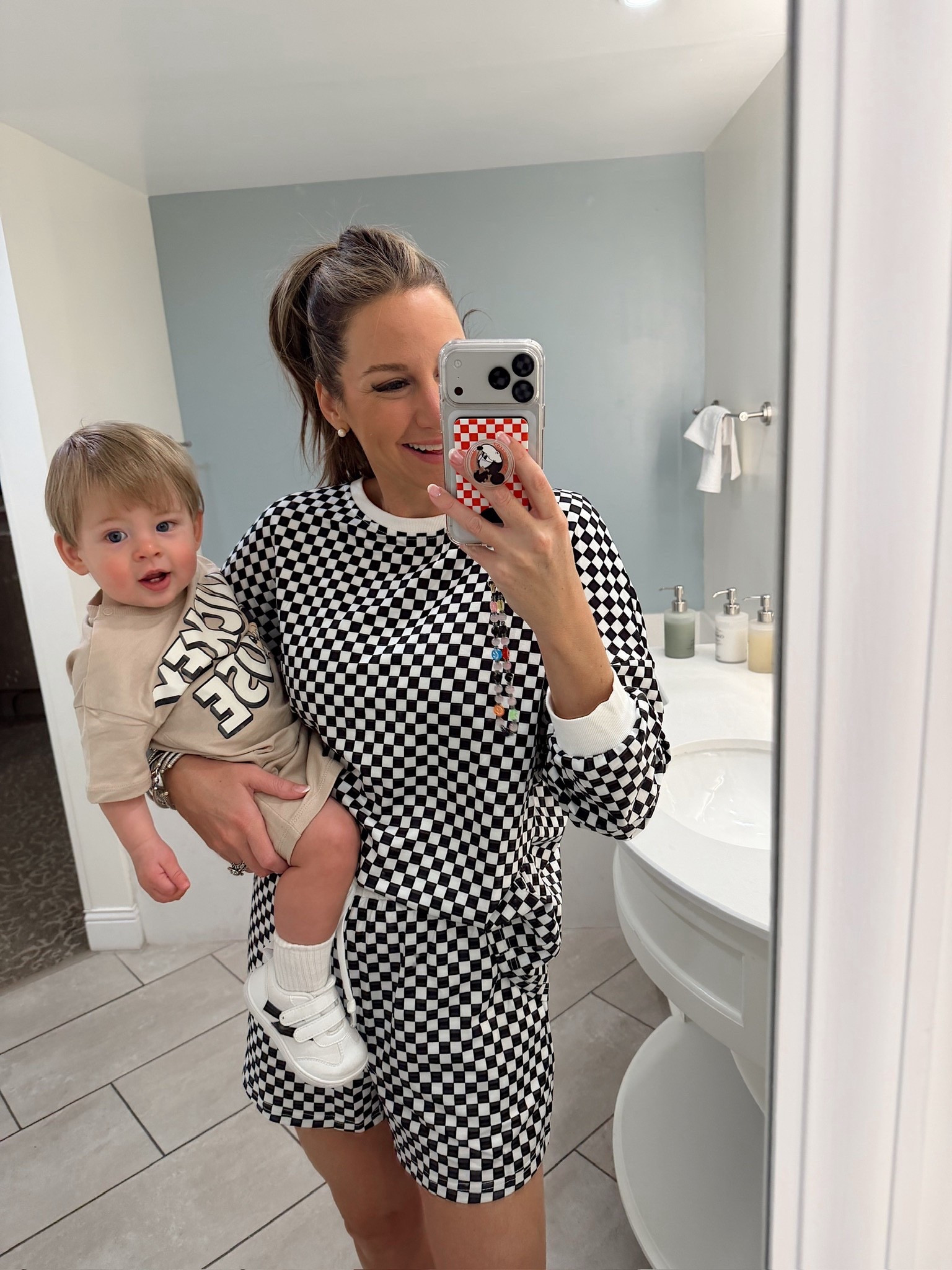 Boy mom Disney outfit! In a large 2 piece checker set - fits tts. Storms cute Mickey outfit is from H&M! 

#LTKTravel #LTKSeasonal #LTKBaby