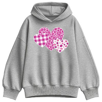 Women's Instant Message Valentine's Patterned Hearts Oversized Fleece Hoodie Sweatshirt - Athletic Heather - X-Large | Target