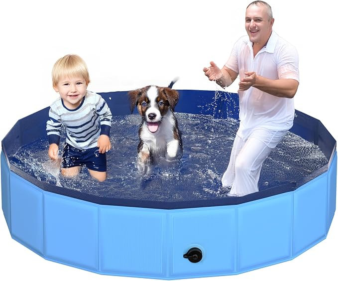 CACSPS 71" x 12" Foldable Dog Pool - Collapsible Hard Plastic Kiddie Pool for Dogs & Kids, Non-Sl... | Amazon (US)