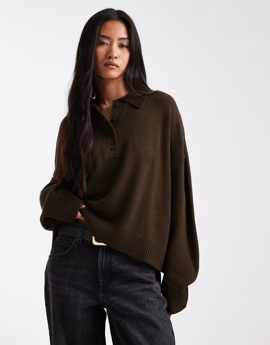 ASOS DESIGN knitted polo in chocolate-Brown | ASOS (Global)