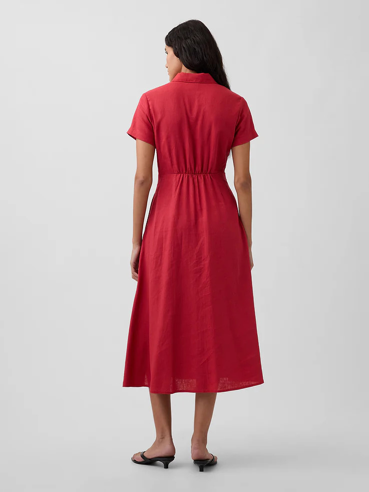 Linen-Blend Midi Shirtdress | Gap (US)