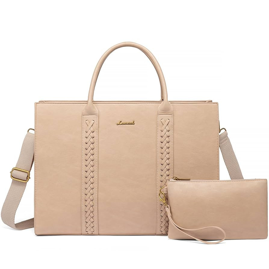 LOVEVOOK Laptop Tote Bag for Women, Vintage Leather Work Bags 15.6 inch Laptop Bag, Waterproof Co... | Amazon (US)