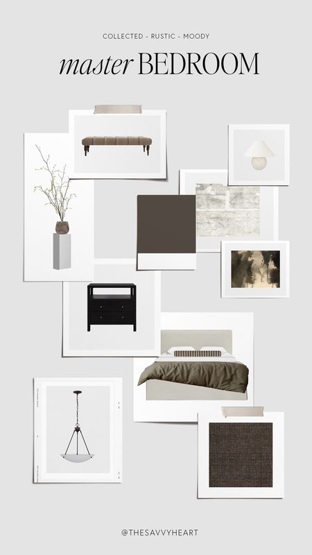 Brown, beige and cream moody and dark bedroom design idea. 