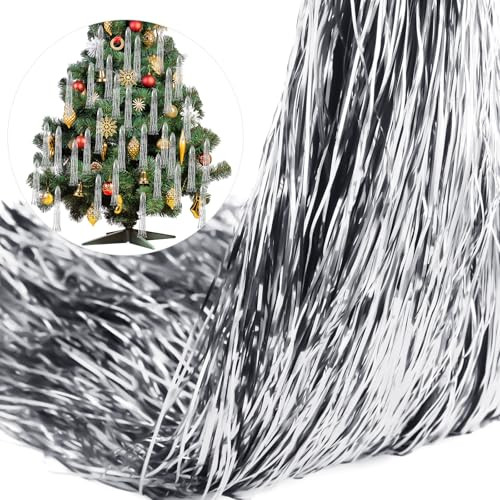 Timgle 40000 Pcs Icicle Tinsel Strands for Christmas Tree Tinsel Foil Fringes Shiny Icicles Garland for Christmas Tree Party Decor Birthday Supplies (Silver) | Amazon (US)