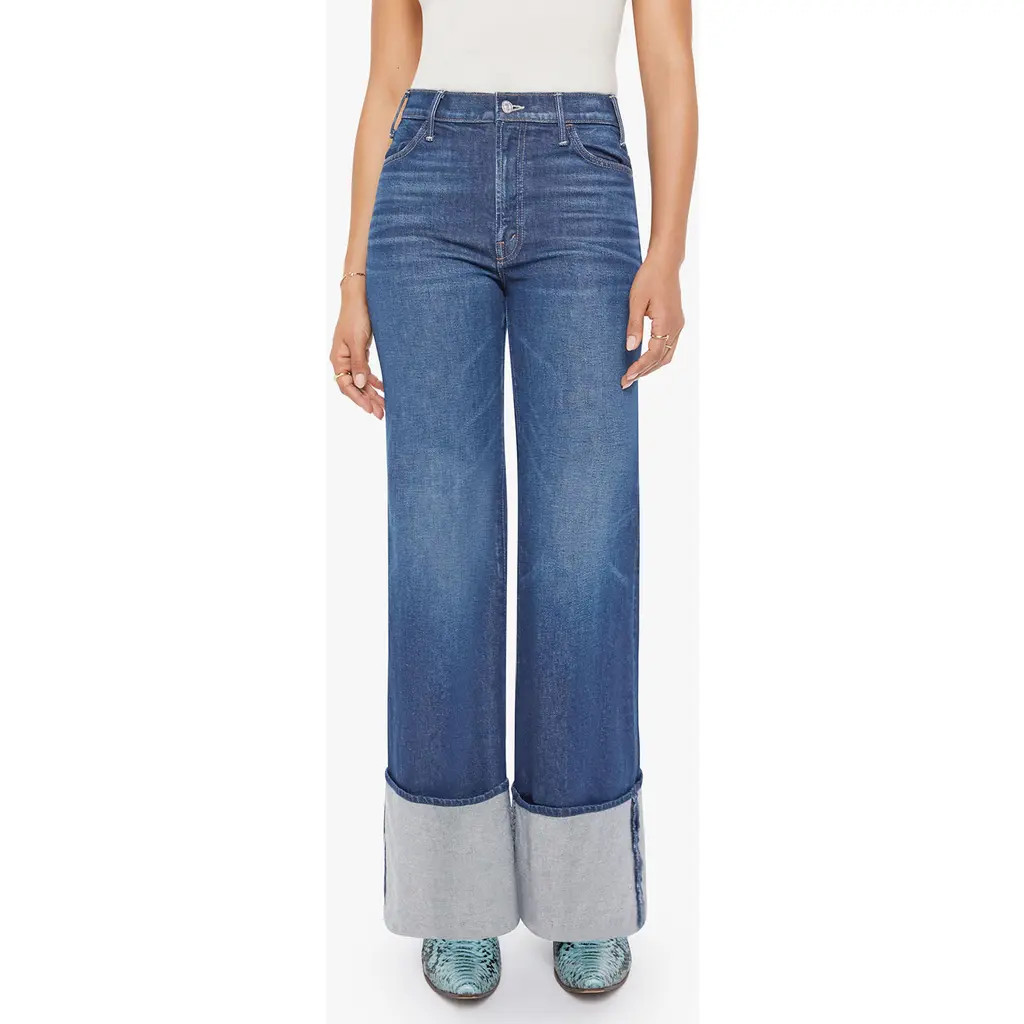 MOTHER Lil' Hustler Roller Sneak Cuff High Waist Wide Leg Jeans in Kicks And Riffs at Nordstrom, Size 25P | Nordstrom