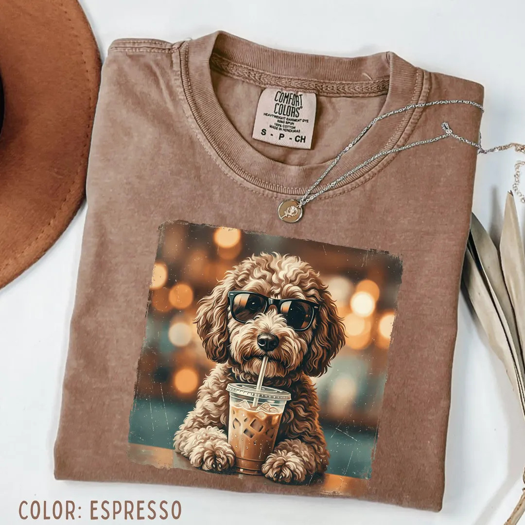 Comfort Colors® Funny Dog Coffee Shirt, Doodle Iced Coffee Shirt, Cute Goldendoodle Mom Tee, Cof... | Etsy (Global)
