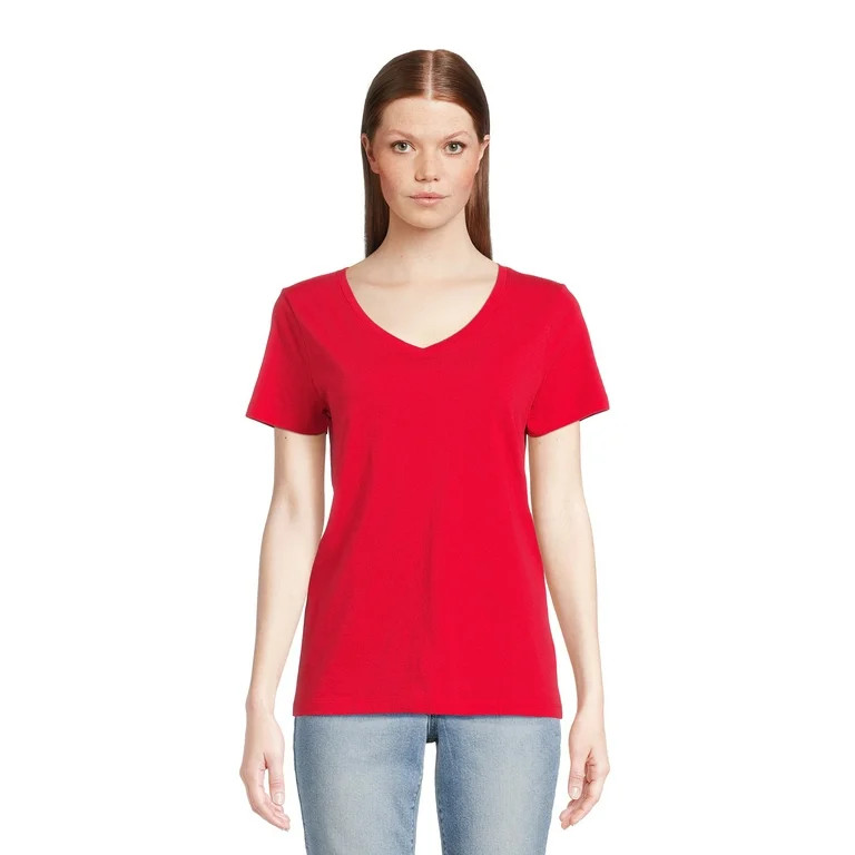 Time and Tru Women's V-Neck Tee with Short Sleeves, Sizes S-3XL | Walmart (US)
