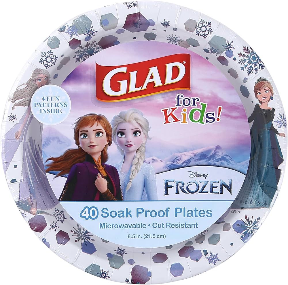 Glad for Kids Disney Frozen 8.5” Paper Anna and Elsa Snack Plates for Everyday Use, 40 Ct | Amazon (US)