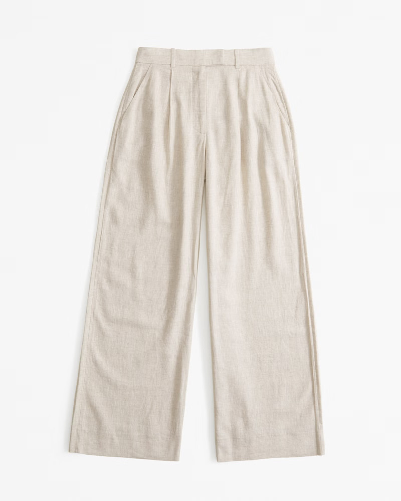 Abercrombie & Fitch Women's A&F Harper Tailored Linen-Blend Pant in Light Beige - Size 34 LONG | Abercrombie & Fitch (US)
