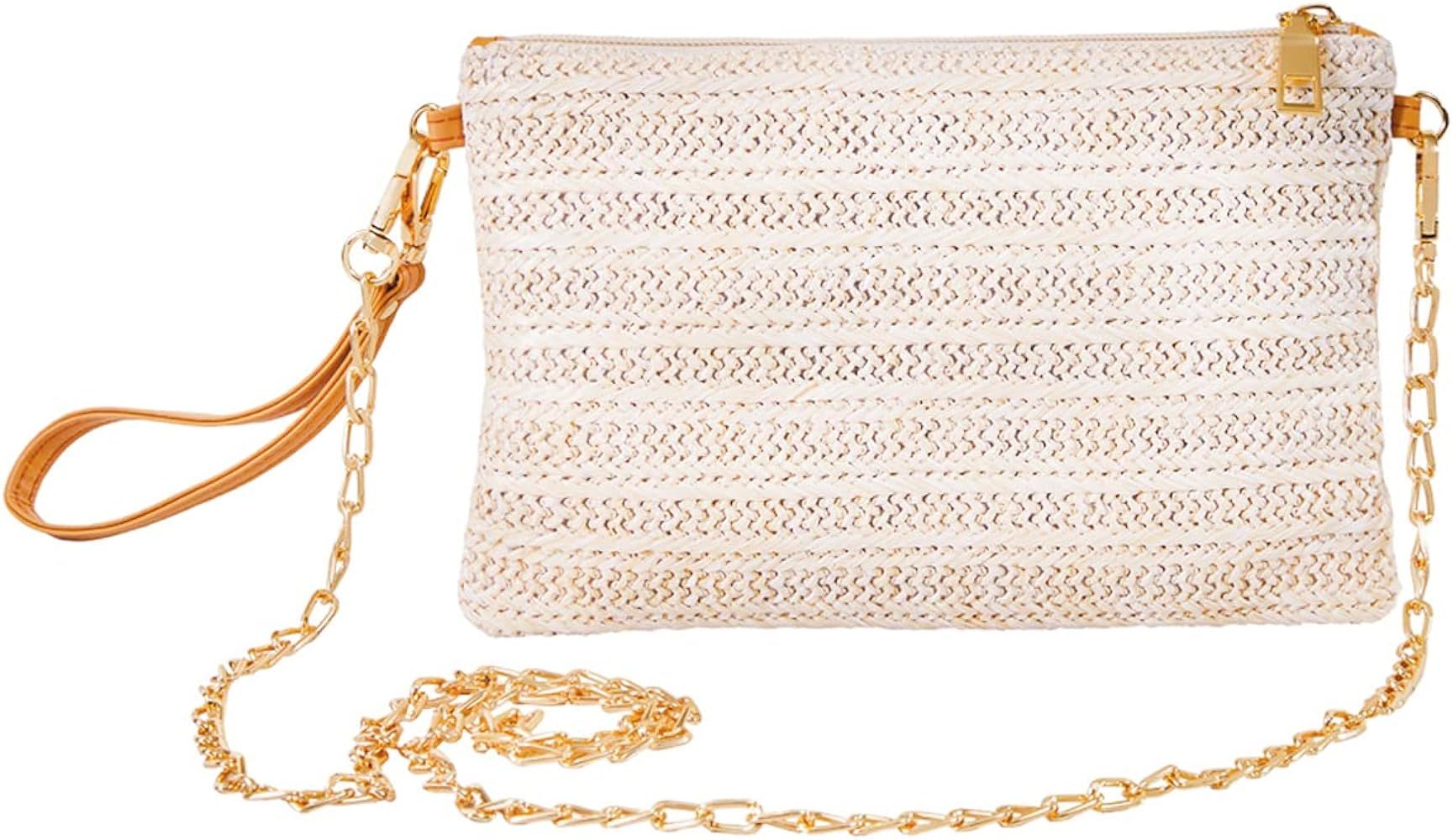 SINGBO Crossbody Summer Bag for Women Beach Straw Purse with Chain Strap | Amazon (US)
