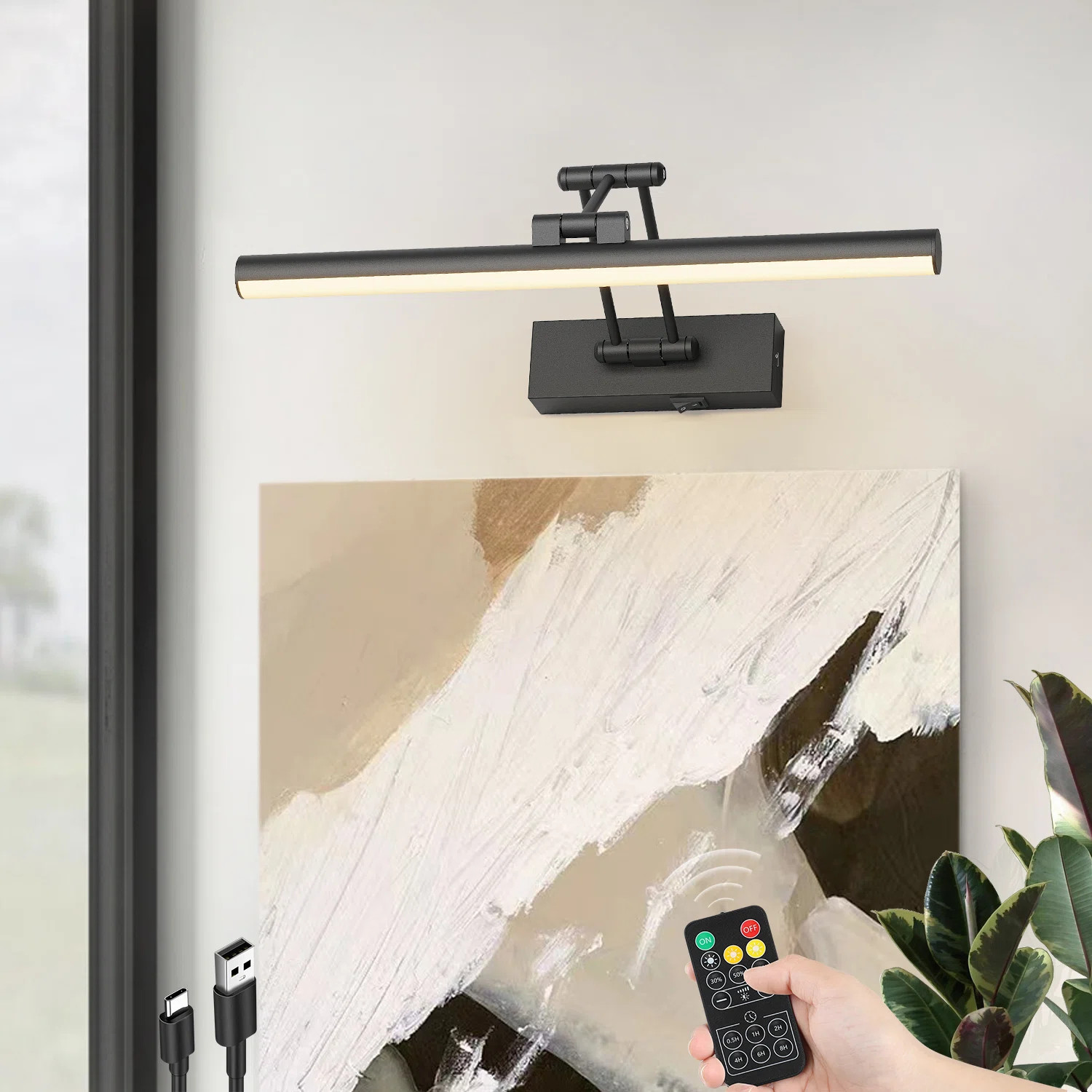 15.5" Dimmable 1 - Light LED Picture Light with Remote, Wall Mount Light with Adjustable Arm | Wayfair North America