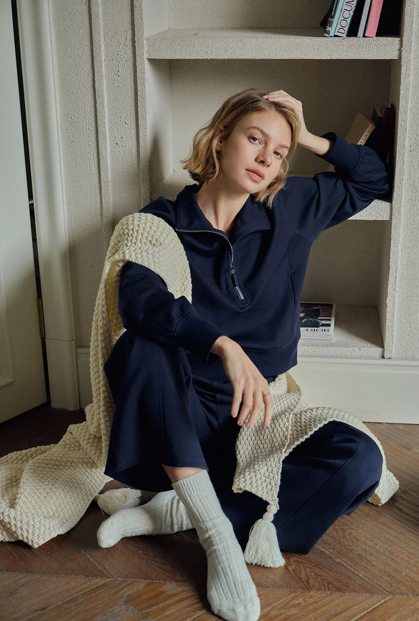 Cassie Cotton Sweat Pullover - Navy | Petite Studio NYC