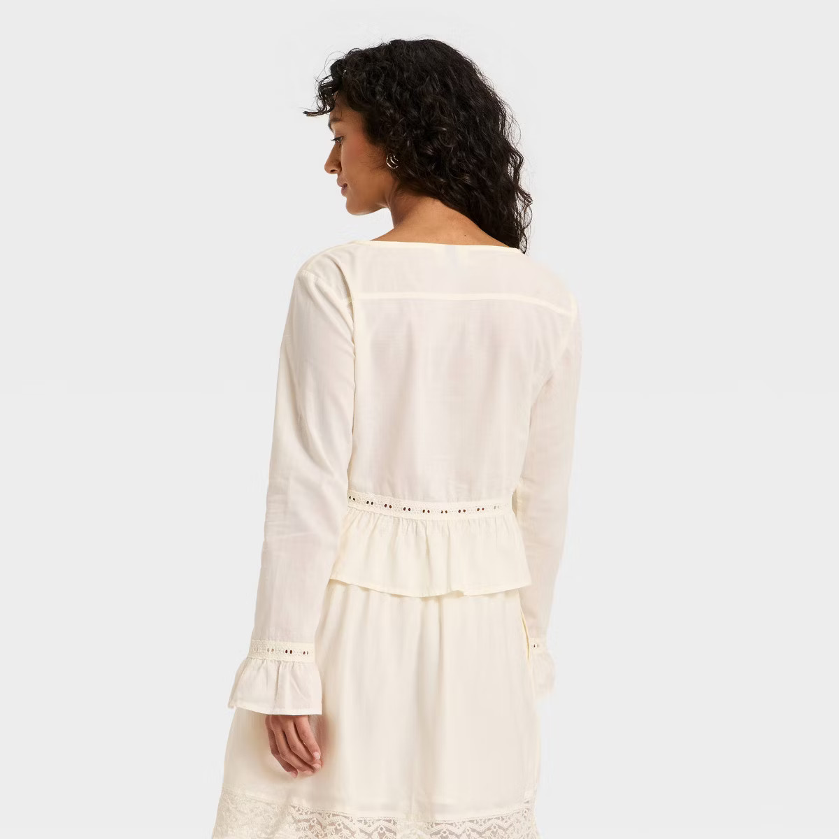 Women's Ruffle Long Sleeve Lace Trim Blouse - Universal Thread™ | Target