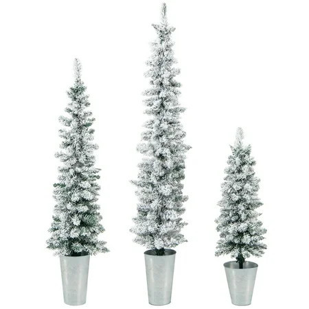 Costway Potted Artificial Christmas Tree Set of 3 3/4/5 FT Snow-Flocked Slim Faux Trees | Walmart (US)