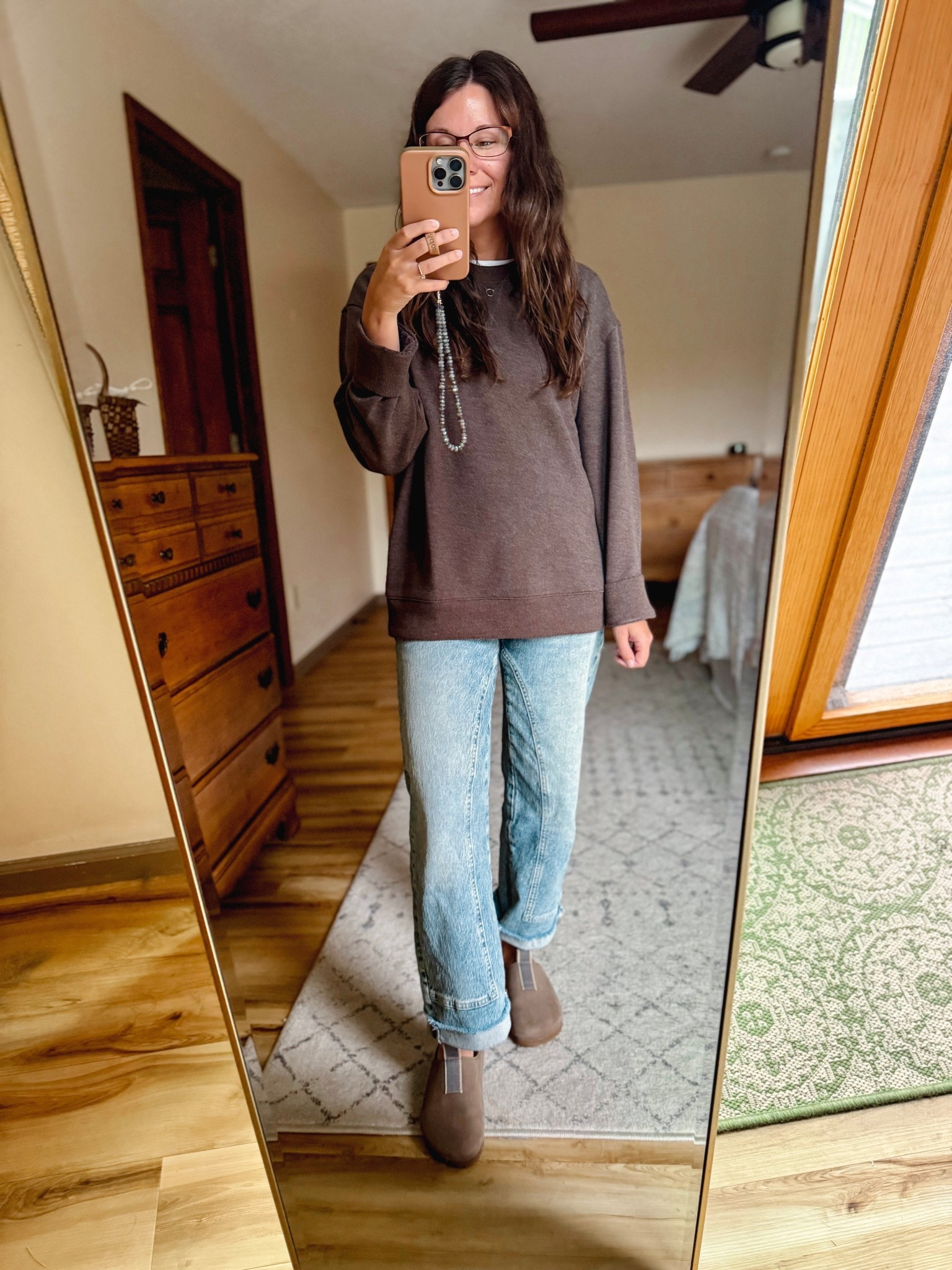 Wearing size small in this brown crewneck, small in my white tee, 0 short in my jeans (short is sold out but regular is stocked), and my true size in these clogs 

#LTKSeasonal #LTKStyleTip #LTKPetite