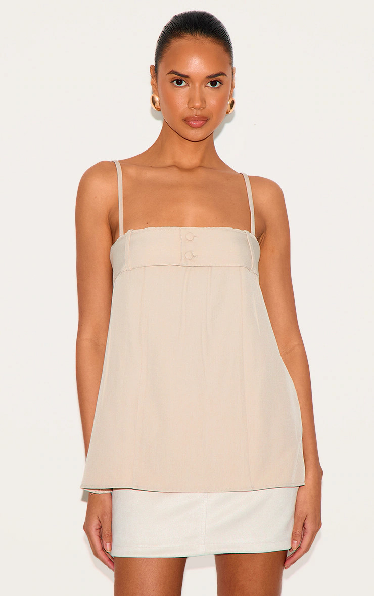 Stone Boxy Woven Belted Cami | PrettyLittleThing US