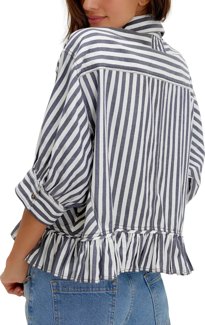 Bailey Stripe Ruffle Hem Cotton Button-Up Shirt | Nordstrom
