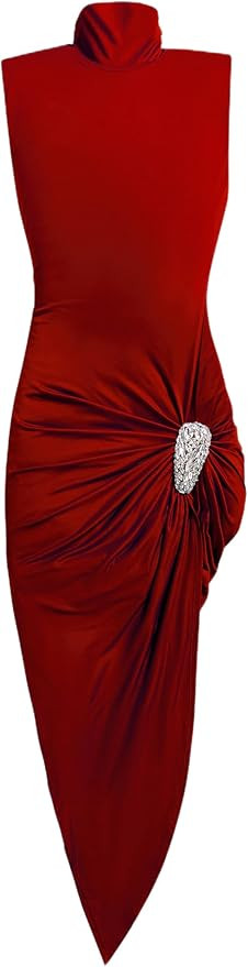 Amazon.com: AREA, Crystal Cluster Draped Midi Dress, L, Red : Luxury Stores | Amazon (US)