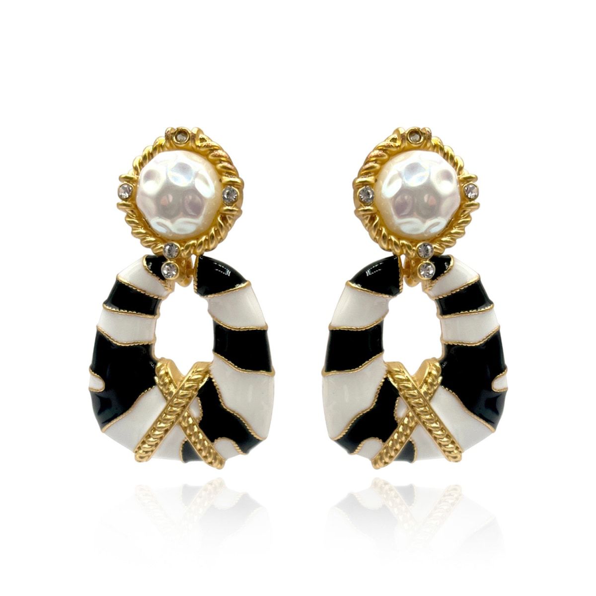 Clip On Doorknocker Earring With Pearl, Enamel, Gold, And Crystal Accents | Wolf & Badger (US)