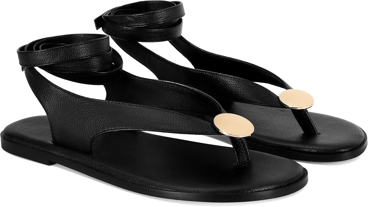 Flat Sandals for Women Strappy Sandals Comfortable Dressy Beach Flip Flop Slides Thong Sandals fo... | Amazon (US)
