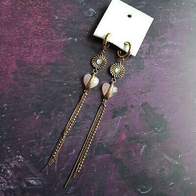 Free People Bona Fide Hoop Dangles Earrings Bronze Gold Heart Boho BNWT Gift | eBay US