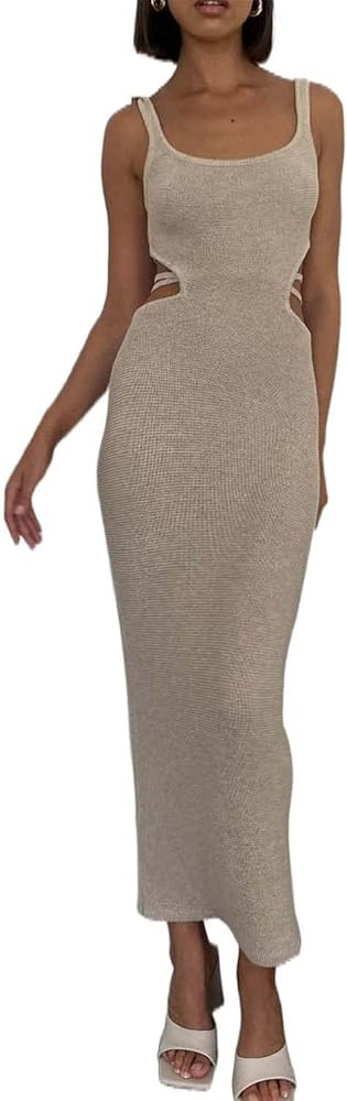 Women Bodycon Backless Cut Out Maxi Dress Sexy Colorblock Knit Long Midi Dress Y2k Cocktail Party... | Amazon (US)