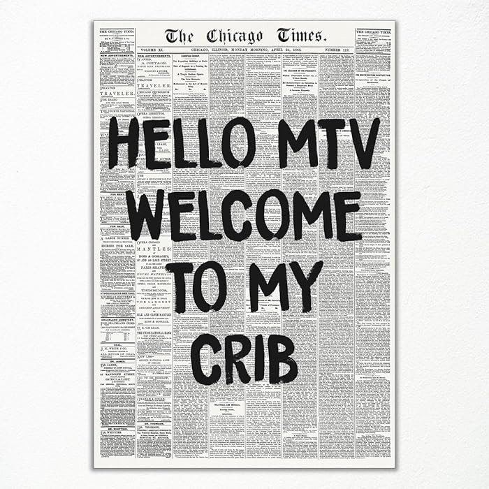 Newspaper Canvas Wall Art,Hi MTV, Welcome To My Crib Vintage Black and White News Poster, Trendy ... | Amazon (US)