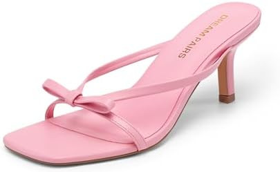 DREAM PAIRS Women's Bow Heels – Kitten Heel Mule Sandals, Square Toe Strappy Slip On Dress Heel... | Amazon (US)