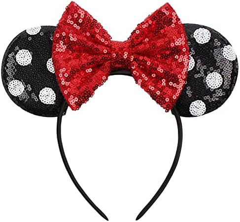 YanJie Mouse Ears Bow Headbands, Glitter Party Princess black Dot Ear Decoration Cosplay Costume for | Amazon (US)