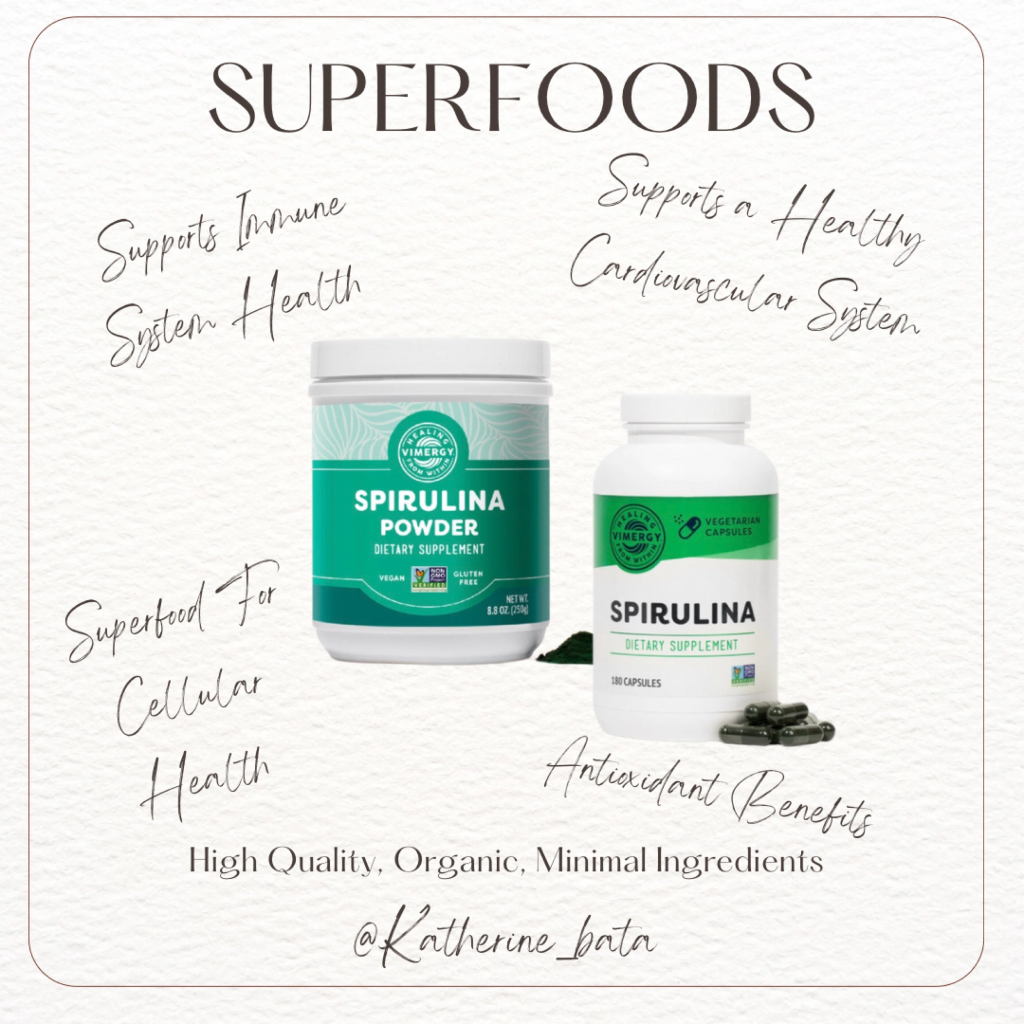 Vimergy Vitamins 
Add Spirulina powder to a smoothie or juice or take in the capsule form. 
#vitamins #health #wellness #detox

#LTKtravel #LTKfindsunder50 #LTKbeauty