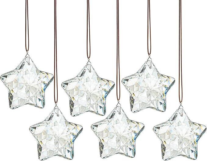 H&D HYALINE & DORA Set of 6 Crystal Glass Christmas Ornaments Clear Faceted Glass Christmas Star ... | Amazon (US)