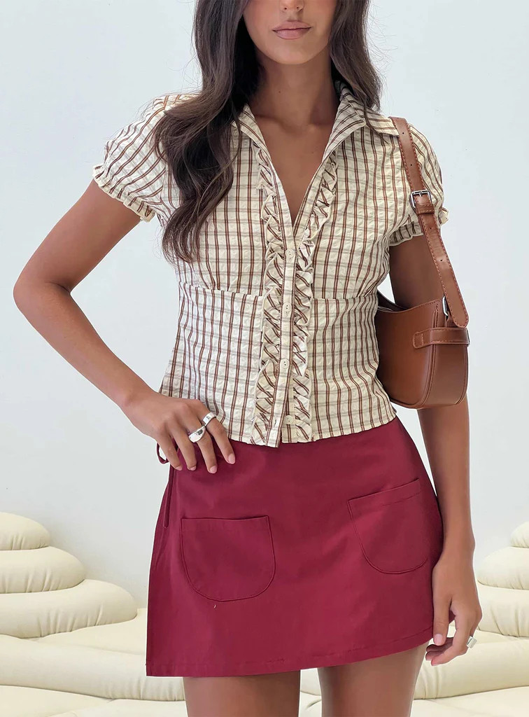 Arla Blouse Brown Check | Princess Polly US