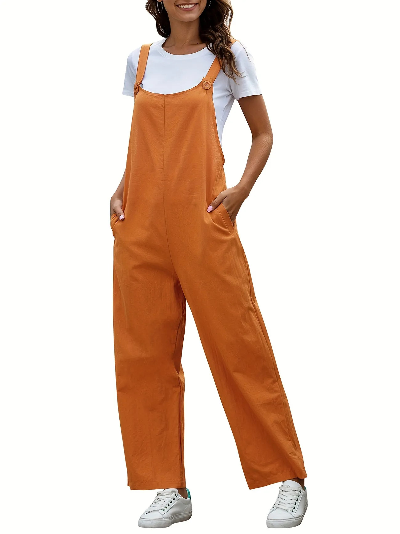 Solid Sleeveless Jumpsuit Casual Long Length Wide Leg Jumpsuit Womens Clothing | Save More With C... | Temu Affiliate Program