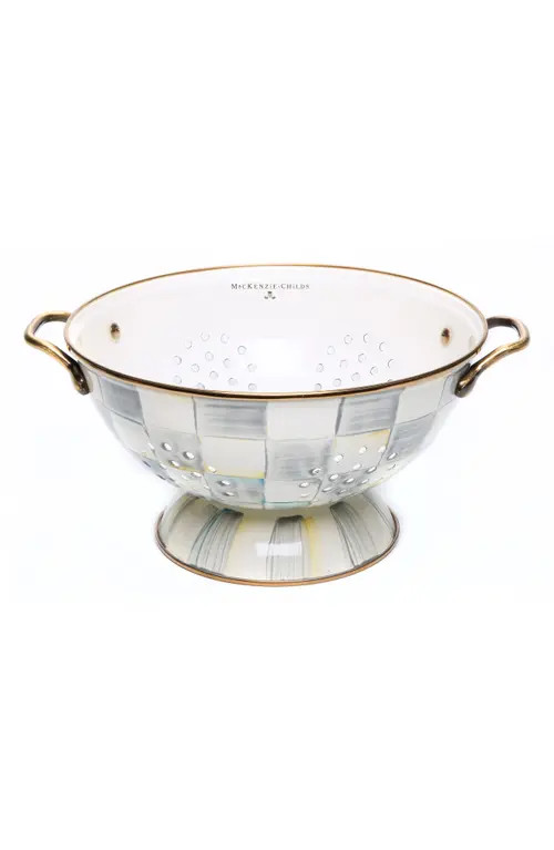 MACKENZIE CHILDS Sterling Check Enameled Steel Colander in Grey/white at Nordstrom | Nordstrom