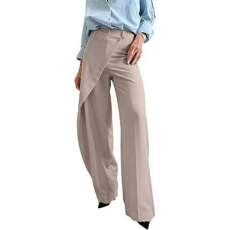 Geulis Womens Wrap Dress Pants Asymmetrical High Waisted Wide Leg Trousers | Amazon (US)