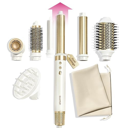 GLAMUP® Dual Voltage 6 in 1 Hot Air Styler, Upgraded Long Barrel, Diffuser, Round Brush, Powerful High Speed Dryer, Tight Grip, Curling Volumizing Gift Set with Bag, Travel Friendly | Amazon (US)