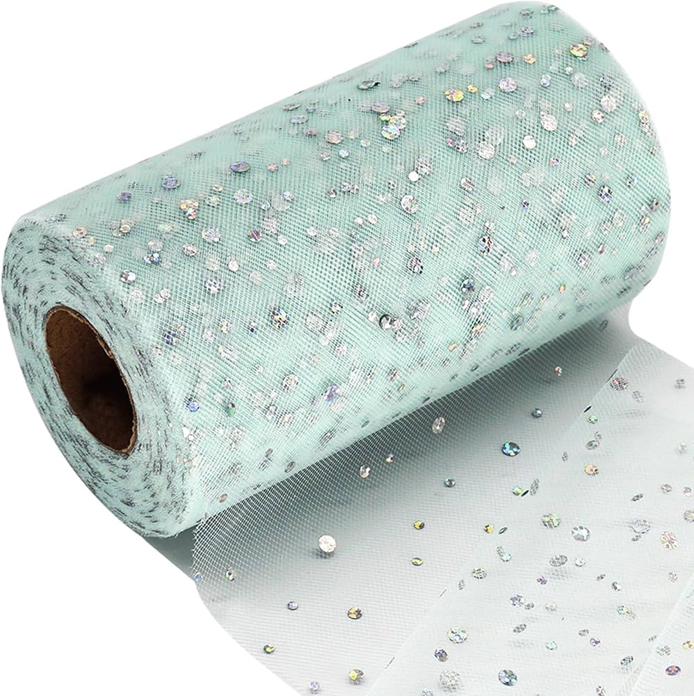 Glitter Tulle Fabric Rolls 6 Inch 50 Yards (150ft) Sparkling Ribbon Sequin Polka Dots Netting Spo... | Amazon (US)