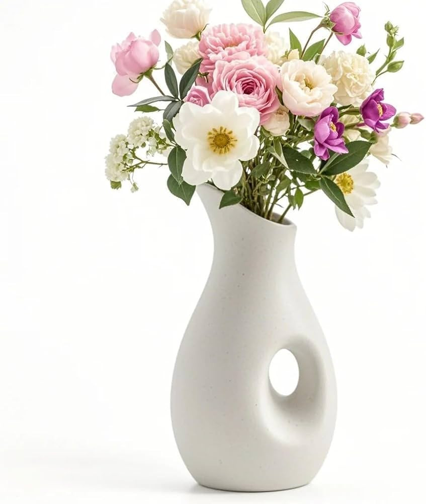 Cute Flower Vase, Minimalism White Vase, Handmade Ceramic Vase, Decorative for Pampas Grass, Uniq... | Amazon (US)