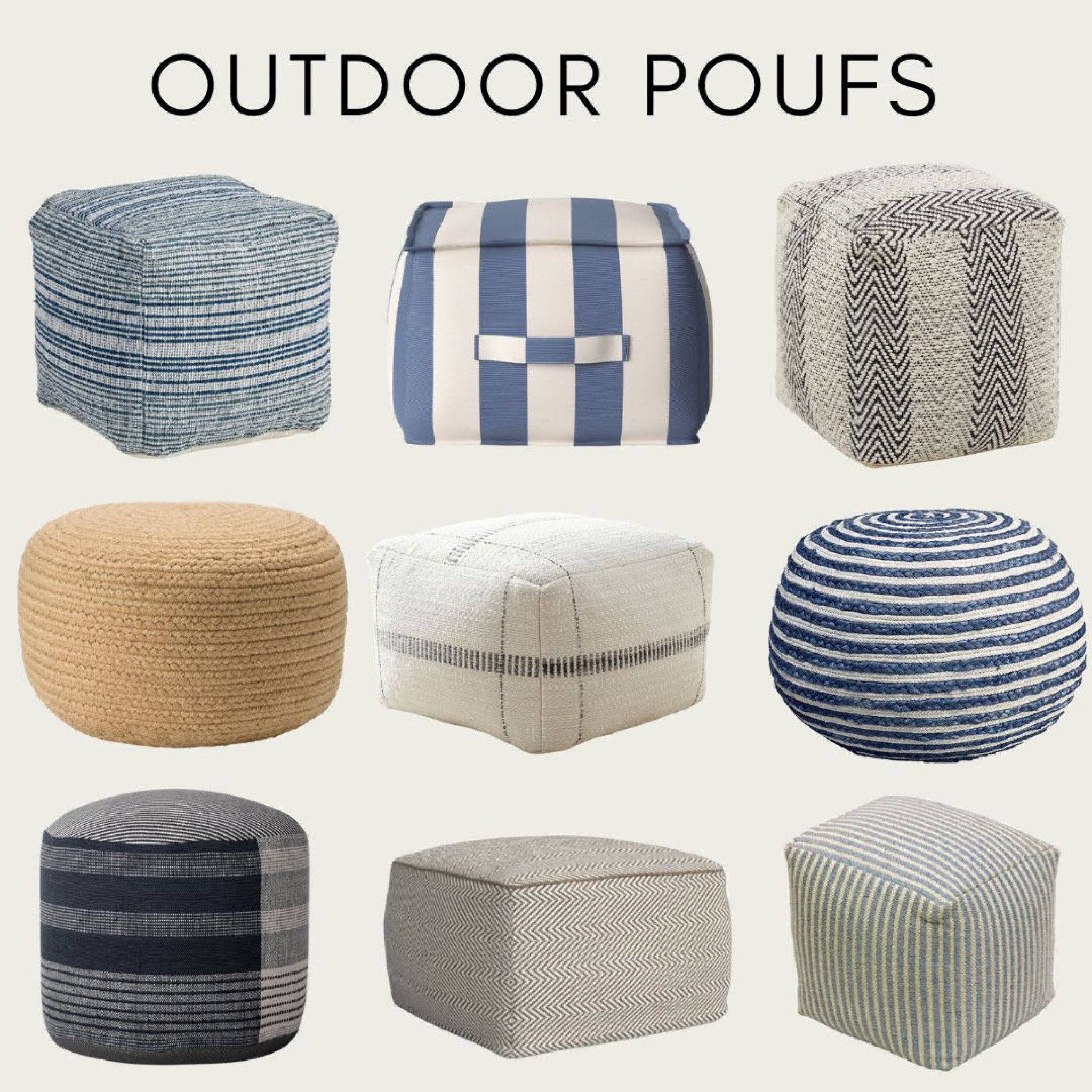 Outdoor poufs 
Outdoor decor 
Stripe pouf 
Neutral pouf 
Round pouf 


#LTKhome #LTKSeasonal