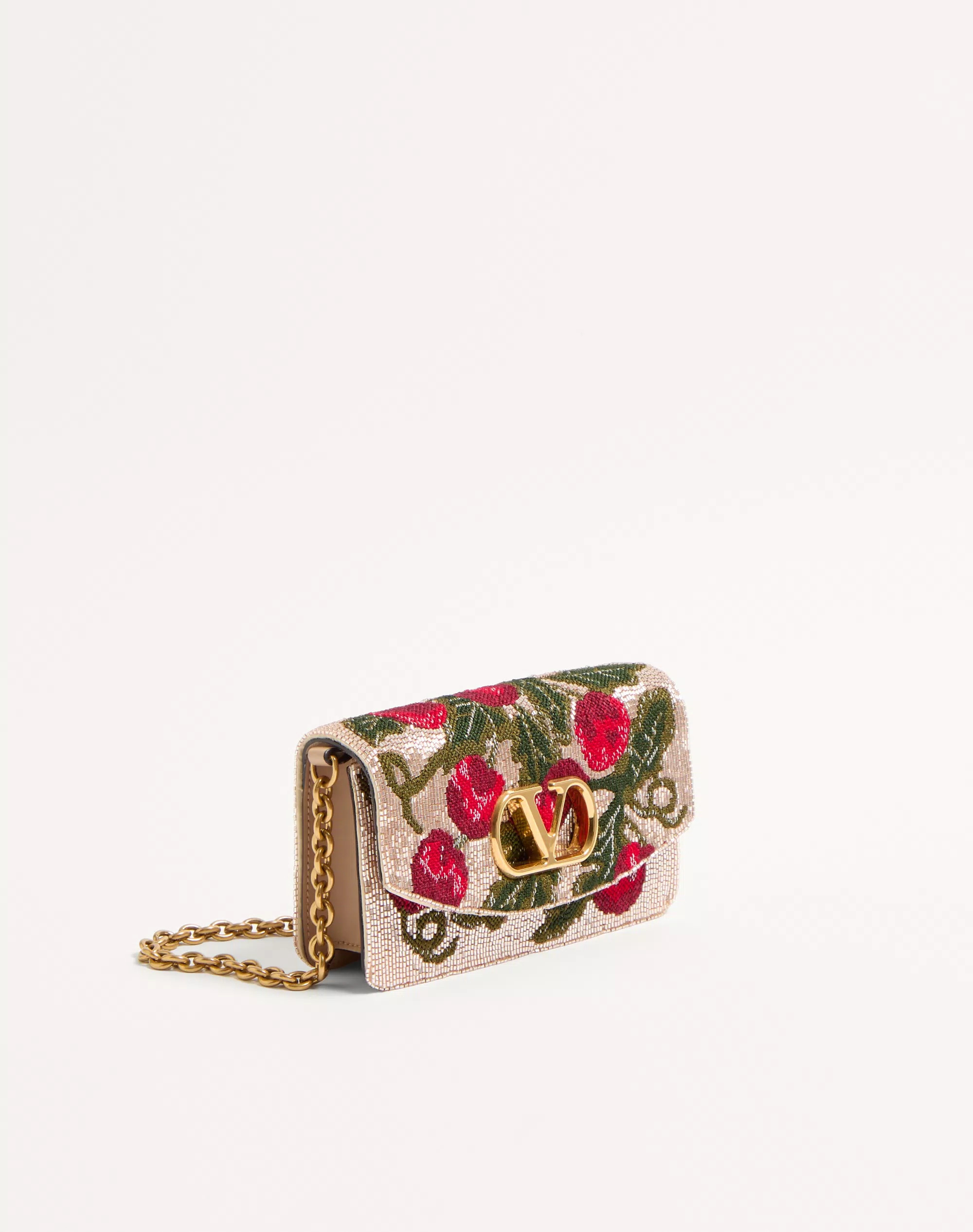 Valentino Garavani Vain Embroidered Shoulder Clutch With Cherryfic Pattern | Valentino