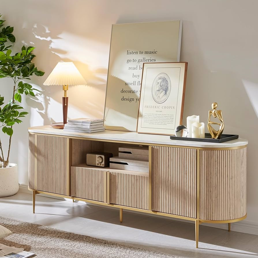 OKD Modern 70" Fluted Sideboard, TV Stand Entertainment Cente with Storage, Sideboard Buffet Cabi... | Amazon (US)