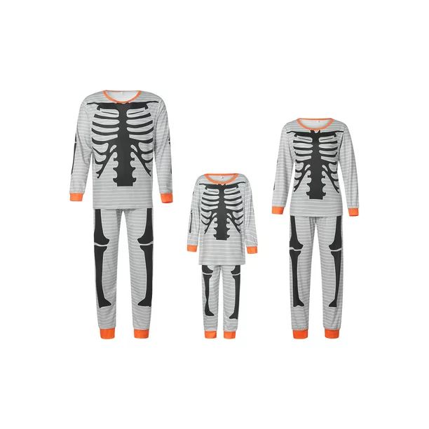 Matching Family Pajamas Set Halloween PJ's with Skeleton Printed Long Sleeve Tee and Bottom Loung... | Walmart (US)